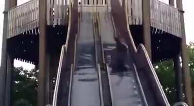 To slide down a slide