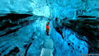 Walking through an ice cave in Ireland