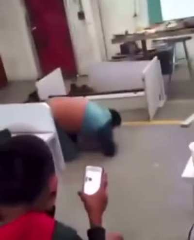 WCGW jumping on a chair on a desk