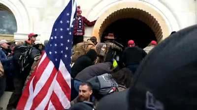 Leaked from Parler: Back the Blue lynches a policeman. Close up view of Republican's 01-06-21 insurrection mob as they crush an officer while yelling things like "Fuck him up!"