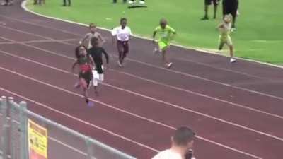Seven-year old Rudolph &ldquo;Blaze&rdquo; Ingram from Tampa Bay, runs a 60-meter dash in 8.69 seconds and 100 meters in 13.48