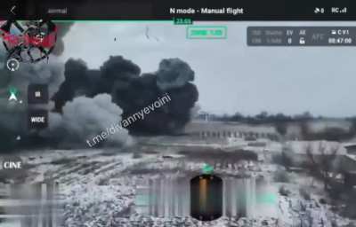 A Mavic drone captures the arrival of a Russian FAB bomb up close