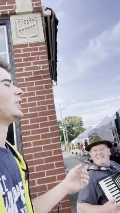 I met a 90 year old Russian guy playing an accordion on a street corner. Thought I&rsquo;d brighten up his day: