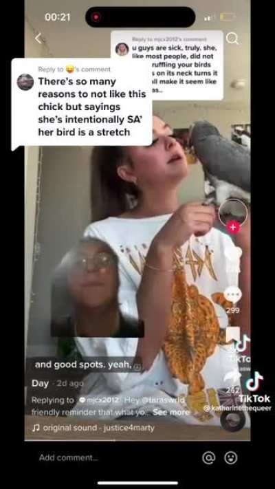 Girl purposely gets her bird turned on