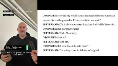 Sen. John Fetterman (D-PA) gives completely non-sensical response to Drop Site News when asked how strikes against Iran benefit Pennsylvania.