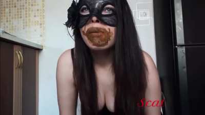 ScatLina Swallowing Her Shit Off Dildo