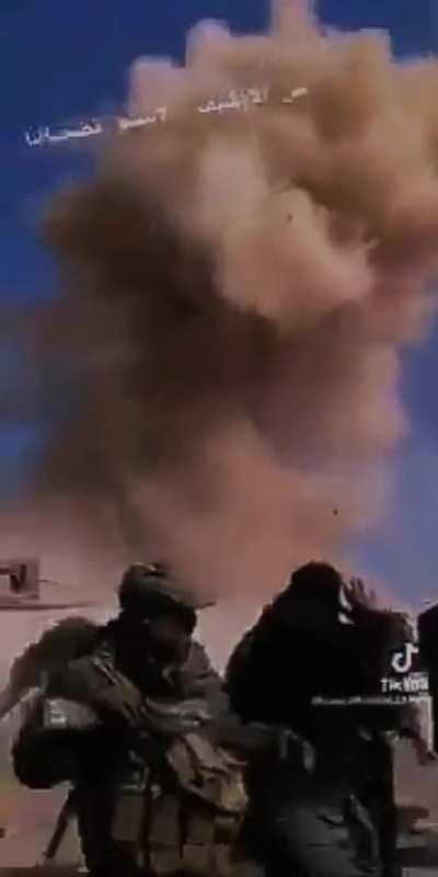 A group of PMF members step on a mine while celebrating in the middle of desert ( most probably Anbar) you can see one of them flying in the air. [Date is unknown]