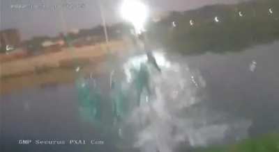 Guy shakes (white shirt) bridge and it collapses