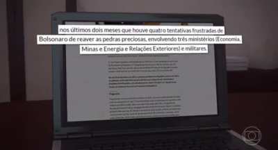 Jornal Nacional explicando em detalhes a tentativa de contrabando de Bolsonaro, com joias no valor de R$ 16,5 milh&otilde;es para sua esposa Michelle, que envolveu diversos ministros fazendo press&atilde;o na Receita Federal e militares