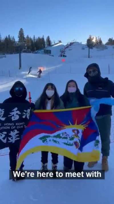 Victims of Chinese imperialism protest against Beijing 2022 Genocide Games at U.S. Grand Prix of Snowboard and Freeski
