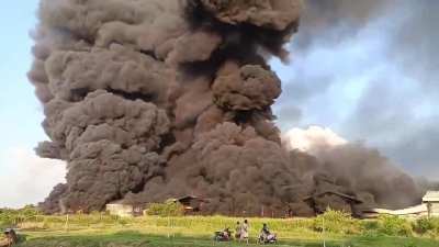 Fire with occasional explosions at a paint thinner factory in Thailand, 6th March 2026.