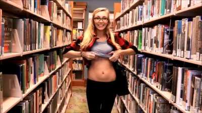 Flashing Her Tits In The Library