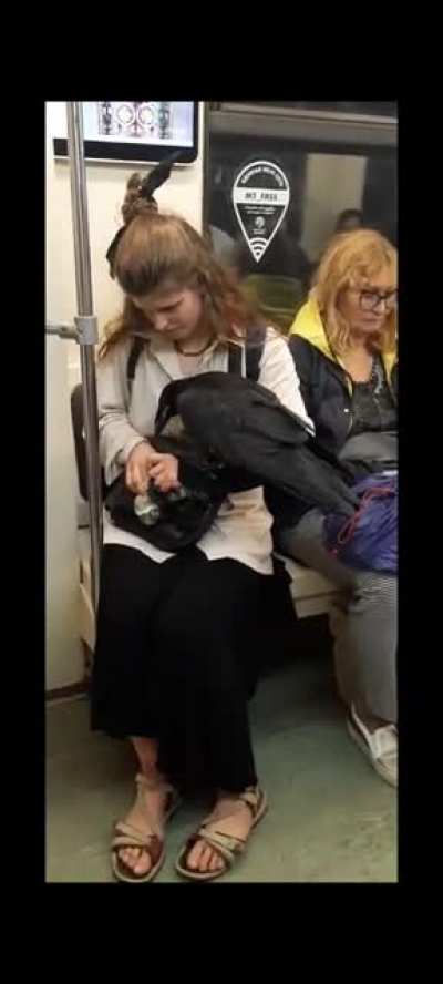 Crow Lady inside Moscow Metro