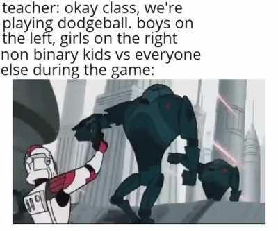 Then the gym teacher comes