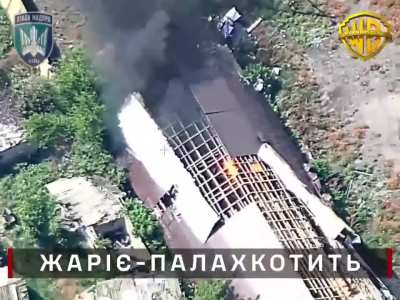 Ukrainian fiber-optic FPVs destroyed Russian supply vehicles inside a hangar in the Pokrovsk direction. Wormbusters of the 414th UAS Brigade at work. 11.07.2025
