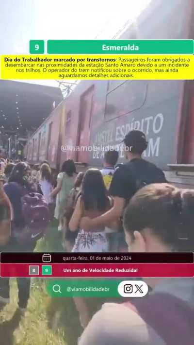Linha 9 privatizada: 1&ordm; de Maio, e o trabalhador tendo de andar a p&eacute; no trilho. 5 reais a tarifa. Os donos da linha s&atilde;o bilion&aacute;rios.