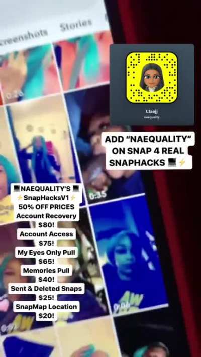 Contact "NAEQUALITY" Via Snapchat // "NAEQUALITYY" ON Tele To Order Account Services For Snapchat, We're Able To Do Account Recovery, Account Access, My Eyes Only Pulls &amp; More! Proof + Group In Comments Below! Check Us Out To Order!