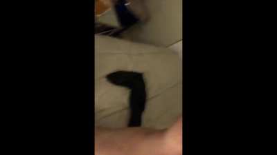 Blonde slut on her knees getting face fucked till she's choking on his thick cock then sucks his balls