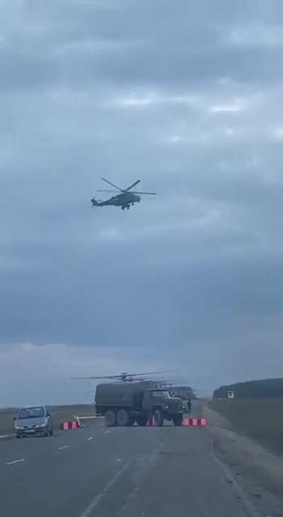 Russian Helicopters Taking Of From Highway in Belarus