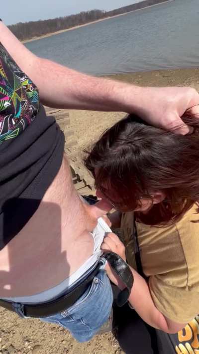 Taking care of him on our hike and swallowing like a good girl 