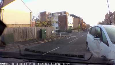 Woman just starts blaming driver even though she didn't give-way...