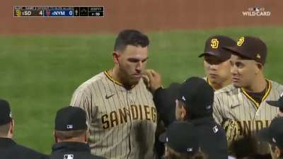 Umpires check Joe Musgrove&rsquo;s ears for a foreign substance