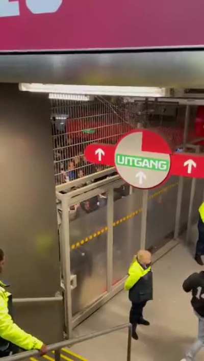 Psv supporters trying to break into the home crowd section during ajax - psv. They weren&rsquo;t too hapy about losing 5-0 i guess..