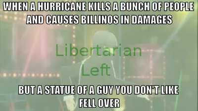 Sure the hurricane has ruined the lives of countless African-Americans but a statue fell so really it&rsquo;s a win for us.