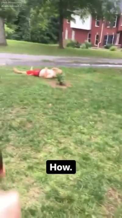 Dad falls down water slide