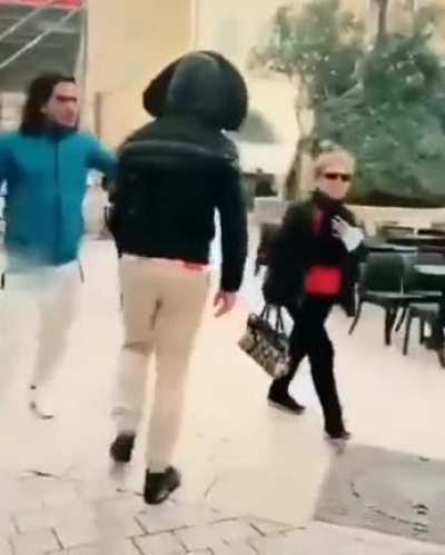 Italy Arab teens film themselves going around Italy trying to intimidate women, Italian man steps in.