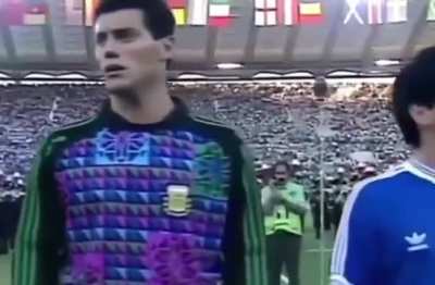 Maradona reacting to Italians booing Argentinian national anthem 
