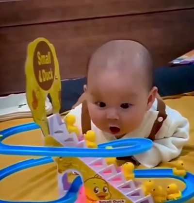 Excited to watch duck ladder toy in action
