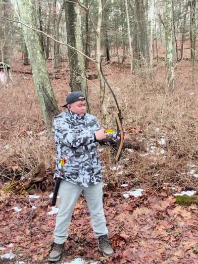 First day trying to learn the “pushdown” draw. Also coming back into archery after a four month hiatus. Any feedback/critiques appreciated!