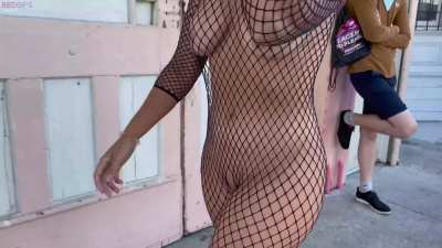 I love being watched in public wearing just a fishnet