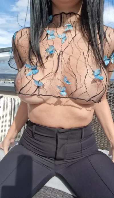 My butterfly sheer top is so cute