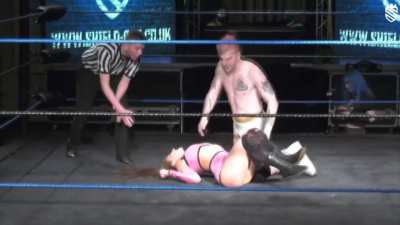 Little Angel Hayze being hit with backbreakers and writhing in pain everytime