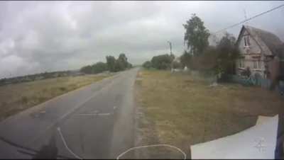 View of an incoming FPV drone that fails to detonate and bounces
