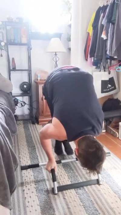 After losing a ton of weight, I can almost press into a handstand. *Almost*