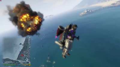 "Jetpack &amp;amp; Opressor MkII courting each other" Vespucci Beach, 2030