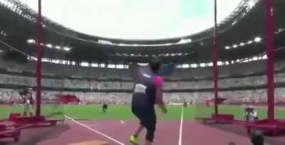 Throwing the discus too far.