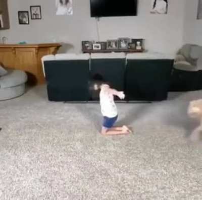 Impressive tandem between this kid and dog