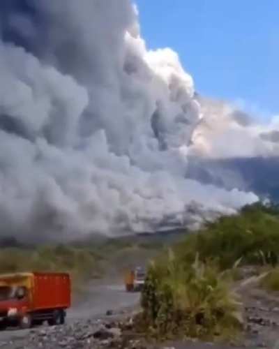 Pyroclastic flow convergence on Merapi volcano, Indonesia. November 26, 2025.