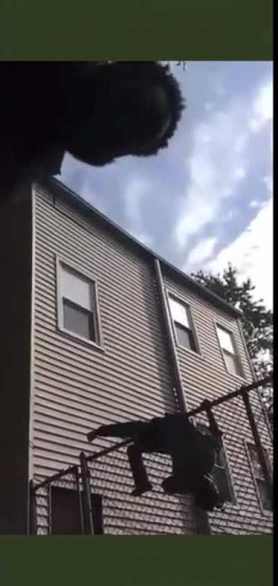 Crackhead gets stuck hopping a fence