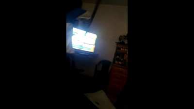 Two junkies "play fight" each other with sticks and power tools