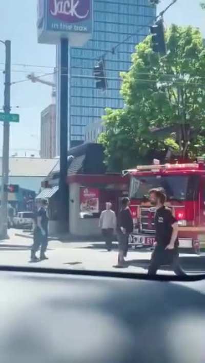 Vigilante saves us from a main character standing in front of a firetruck and blocking it.
