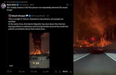 Iranian dissident Masih Alinejad has been pressing the US to bomb Iran for years, while falsely labeling all those opposed to sanctions and war as agents of the Islamic Republic. Now that Tehran is on fire, she pretends as if she had nothing to do with th