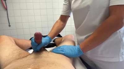Nurse milks the patient 5 times in a row