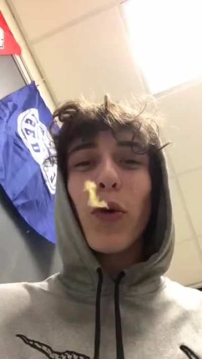 He accidentally got all the spaghetti in at once.