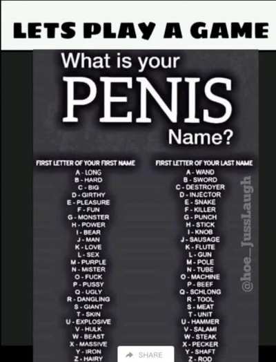 🏁LET THE PENIS NAMES BEGIN !!!!!!!!
