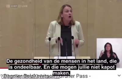 In Austrian parliament. Rough translate: &lsquo;Austrians don&rsquo;t want this vaccine. They are pressured. It&rsquo;s not voluntary. Don&rsquo;t touch our children or our health with vaccines that have no proven results, of which we don&rsquo;t know the side effects &amp;amp; cannot sto